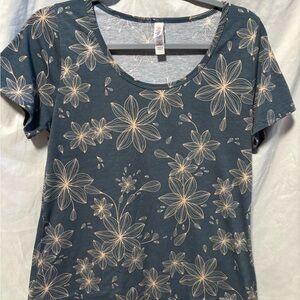 LuLaRoe Women's Blue & Cream/Pink Floral Tee - size S